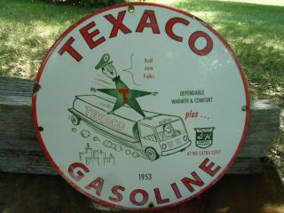 Vintage 1953 Texaco Gasoline & Oil Porcelain Gas Station Sign The Texas Company