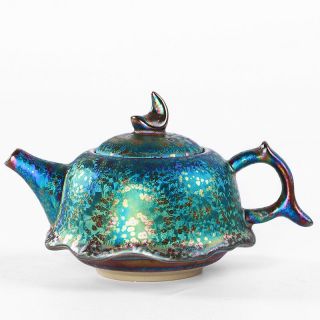 Tianmu Glaze Oil Droplets Jian Zhan Colorful Lotus Teapot Ceramic Tea Set