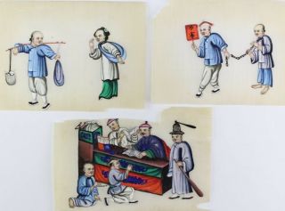 Rare Antique 19th Century Chinese School Punishment 7 Figural Art Paintings SET 3