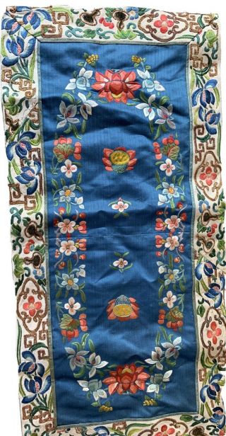 Chinese Blue Silk Embroidered Panel