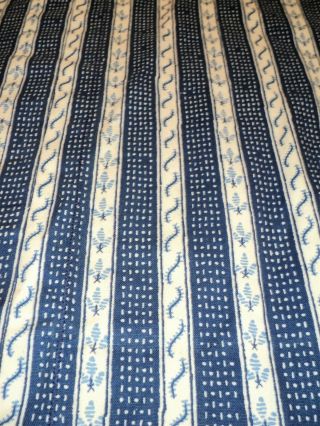Vintage Brunschwig & Fils Fabric Salem Tavern Stripe Blue & Khaki Huge 96 " Round