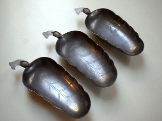 Set Of Three Antique Chinese Leaf - Form Pewter Dishes,  Ca.  1910s