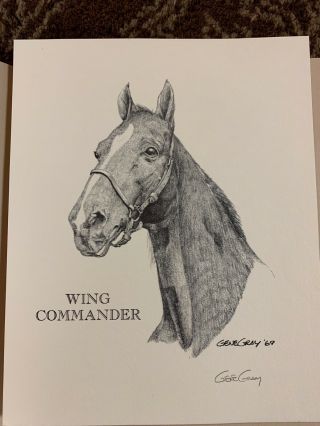 1969 Wing Commander Horse Sketch Gene Gray Artist Signed Kentucky Derby Vintage