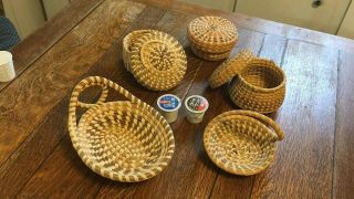 Five Charleston Sweet Grass Baskets Gullah Baskets - Vintage Gullah Baskets