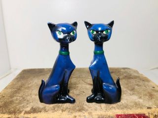 Vintage Pair Siamese Cat Salt & Pepper Shakers Blue & Black