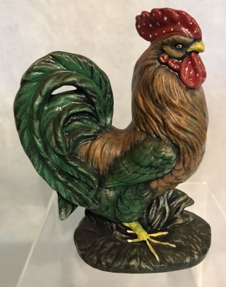 Vintage Ceramic Rooster Figurine 7” Hand Painted Brown,  Green Red