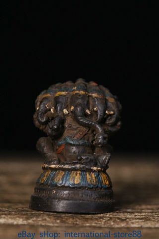 2.  8 " Rare Old Tibetan Bronze Buddhism 5 Head Ganesa Ganesha Buddha Statue