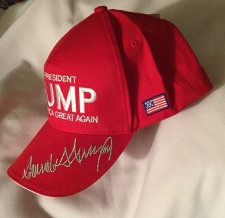 Trump Maga Red Cap Hat Make America Great Again Usa Flag 45th President Signed