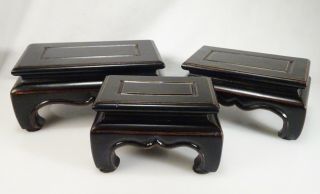 Set Of 3 Chinese Rectangular Carved Wood Display Stands - 58310