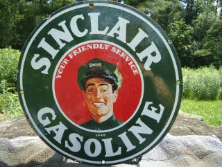 Old Vintage 1949 Sinclair Gasoline & Motor Oil Porcelain Gas Pump Sign