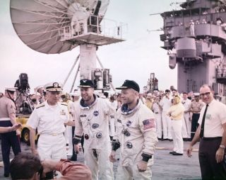 Gemini 12 / Orig 4x5 Nasa Issued Transparency - Astronauts Aboard Recovery Ship