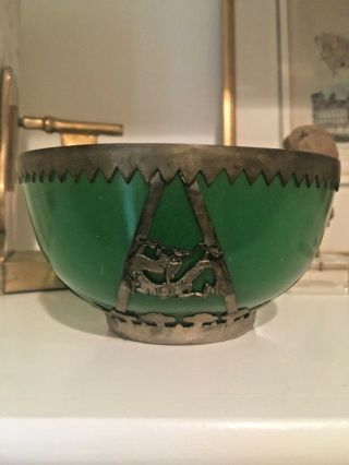 Antique Chinese Peking Glass Bowl Emerald Green