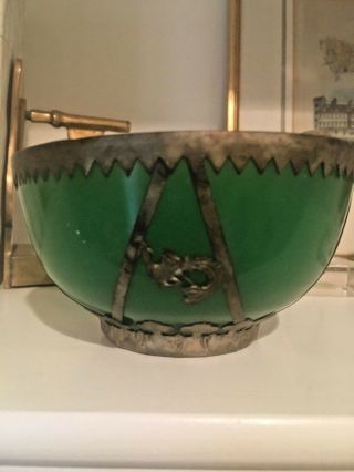 Antique Chinese PEKING GLASS BOWL Emerald Green 2