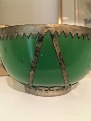 Antique Chinese PEKING GLASS BOWL Emerald Green 3