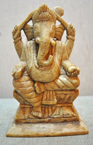 Old Antique Hand Carved Fine White Marble God Ganesha Idol Figurine
