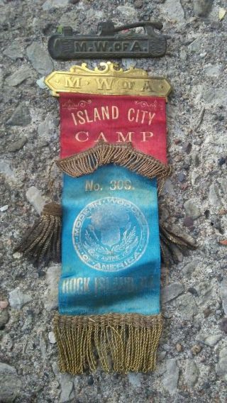 Antique Modern Woodmen Of America Island City Camp Ribbon And Pin.