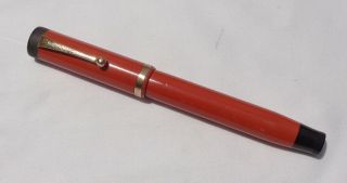 Vtg Large Oversized Reddish Orange Parker Duofold Lucky Curve Fountain Pen 5 1/2