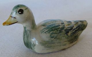 Vtg Miniature Hand Painted Porcelain White Blue Duck Figurines 2 " Long 1 " Tall