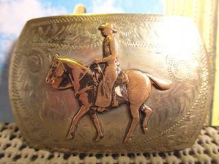 Vintage Comstock Silversmiths Horse & Rider Belt Buckle