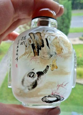 Fine Chinese Republic Inside Painted Glass Snuff Bottle - Two Scenes Of Cats