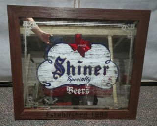Vintage Shiner Texas Beer Bar Mirror Sign With Solid Wood Frame 24 " X 28