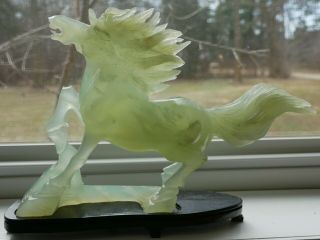 Vintage Chinese Jade Horse Statue Charging With Flowing Hair
