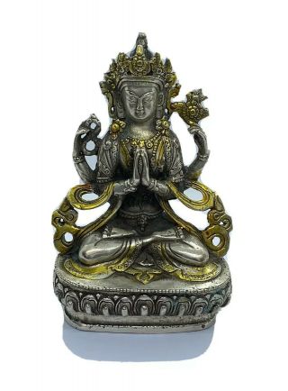 Rare Old Tibetan Buddhism Silver Tone Badhisatwa Guan - Yin Drolma Buddha Statue