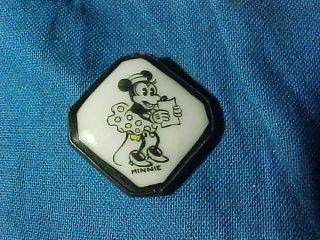1930s Disney Porcelain Minnie Mouse Charm Metal Setting - Early Pie Eyes