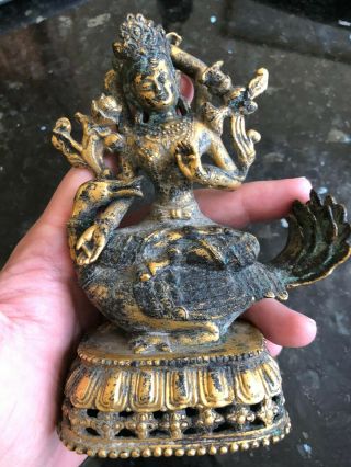 Antique Chinese Hand Carved Gilt Bronze Buddha Figure