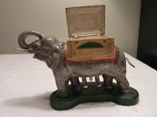 Vintage Cast Iron Elephant Cigarette Dispenser 9 1/2 " Long Great