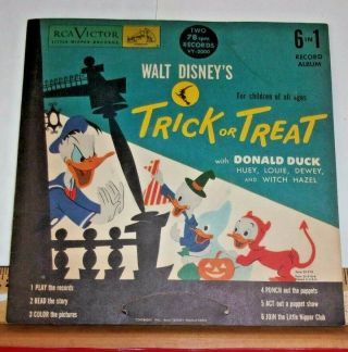 Vintage Walt Disney’s Trick Or Treat With Donald Duck 78 Records W/booklet 1952