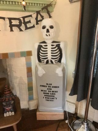 Vintage Empire R.  I.  P.  Tombstone Skeleton Lighted Halloween Blow Mold Decor