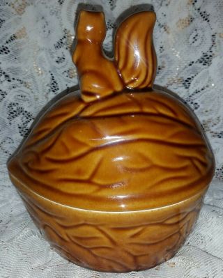 Vintage Ceramic Squirrel Walnut Candy Dish Nut Bowl Lid Brown CHINA 2