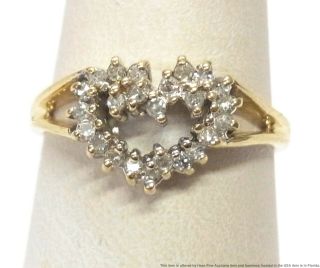 Vintage 14k Gold Diamond Open Heart Love Ring Ladies Fashion Size 6.  75
