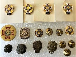 12 Vfw Pins And Vintage - Member&year Pins - State Qmaster - Auxiliary - 1919 Pins,