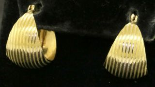 Vintage 14k Yellow Gold Elegant High Fashion Reeded Hoop Sail Earrings