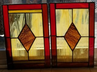 Set Of 2 Vintage Stained Glass Window Panels 8 " X 12 "