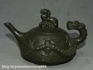 Old Chinese Yixing Zisha Pottery Carved Dragon Horse Lucky Statue Teapot Tea Pot