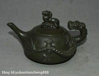 Old Chinese Yixing Zisha pottery Carved Dragon horse Lucky Statue Teapot Tea pot 2