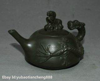 Old Chinese Yixing Zisha pottery Carved Dragon horse Lucky Statue Teapot Tea pot 3