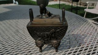 Antique Chinese Or Japanese Bronze Incense Burner W/ Foo Dog