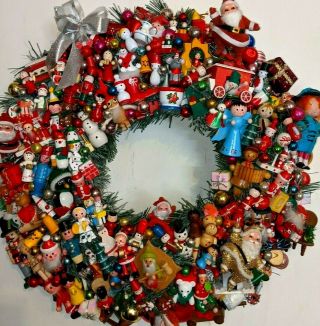 Vintage Large Retro Christmas Ornaments Wreath Wooden Mercury Santa Handcrafted