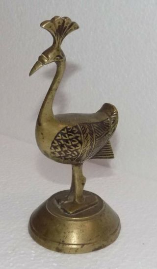 Vintage Brass Peacock Figurine Hand Casted With Etching Over 60 Years Old.  C - 245