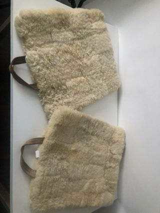 Pair Vintage Woolrich 100 Sheepskin Pad/cushion W/ Leather Handle