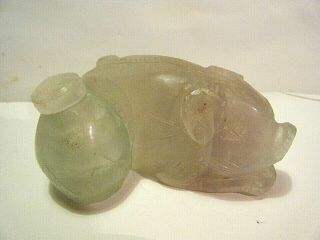 Vintage 3 " Chinese Hand Carved Jade Pig Perfume Or Snuff Bottle