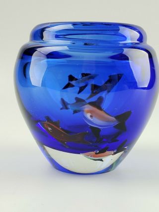 Vintage Murano Cobalt Blue Tropical Fish Aquarium Art Glass Vase