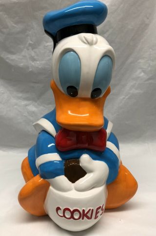 Vintage Disney Donald Duck Ceramic Cookie Jar 12”