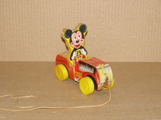 Vintage Fisher Price Disney Mickey Mouse Puddle Jumper Wood Pull Toy