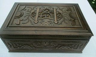 Outstanding Vintage Large Oriental Hand Carved Wooden Box