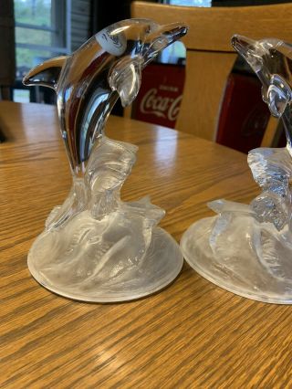 Pair Lead Crystal Dolphins In Waves Figurine Cristal d’Arques France 2